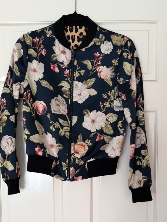Alice + Olivia Jackets & Blazers - Alice + Olivia Navy Floral Bomber Jacket with Pink and Cream Blossoms